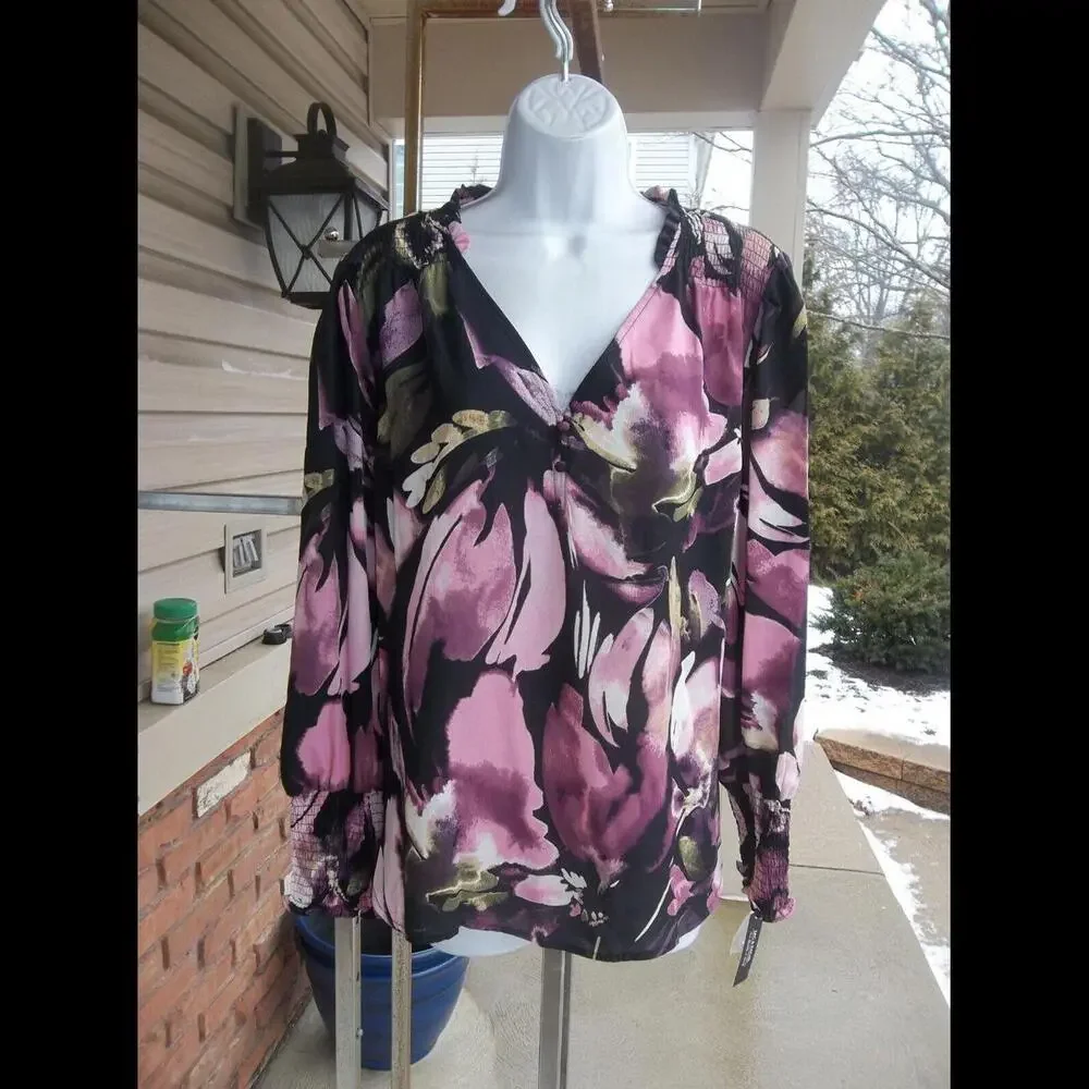 NWT ZAC&RACHEL BLACK&PINK FLORAL PRINT BLOUSE XL